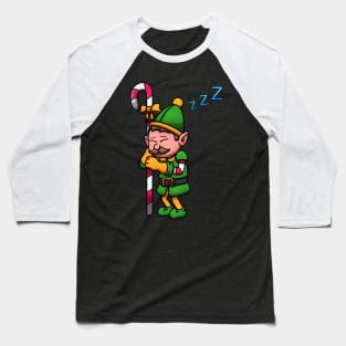 Sleeping Christmas Elf Guard Baseball T-Shirt